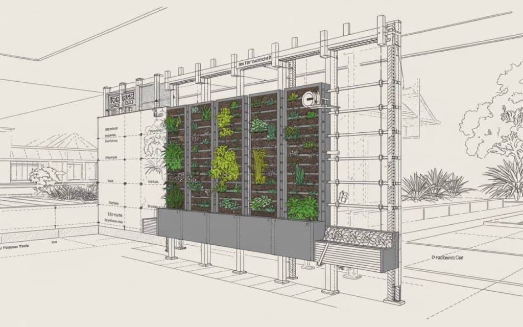 Pormenor de construção de um jardim vertical em Autocad