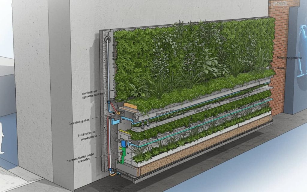 Detalle constructivo de un jardin vertical en Revit