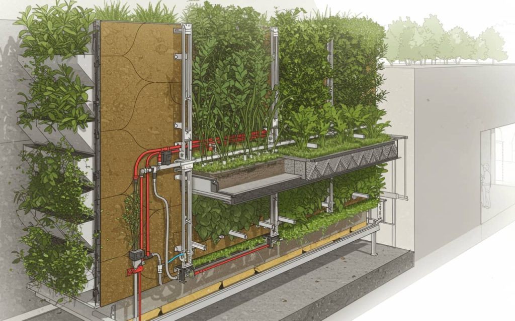Detalle constructivo de un jardin vertical exterior