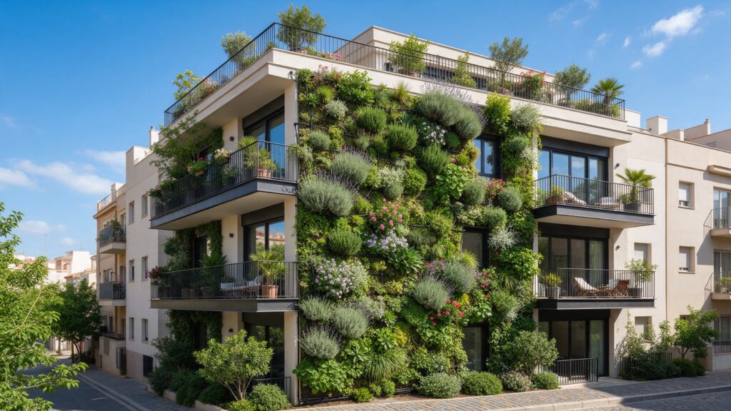 Jardín vertical en la medianera de un edificio residencial