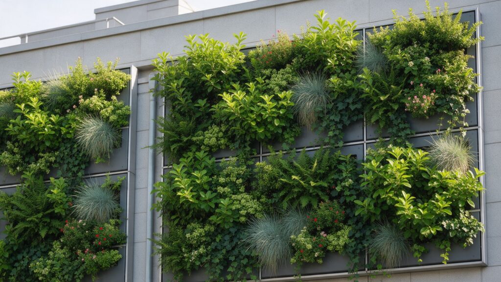 Modular living wall panels on a building facade